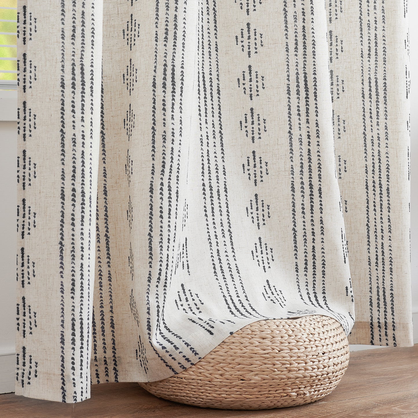 Curtainking Linen Blend Curtains Light Filtering Geometric Striped Boho Farmhouse Grommet Curtains for Living Room Pack of 2