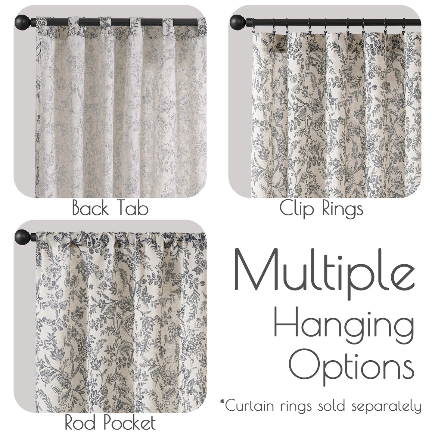 Curtainking Floral Curtains Linen Farmhouse Curtains for Living Room Country Curtains Back Tab Semi Sheer Curtains Light Filtering 2 Panels