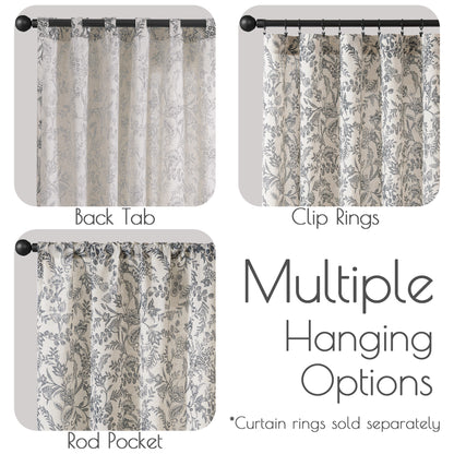 Curtainking Floral Curtains Linen Farmhouse Curtains for Living Room Country Curtains Back Tab Semi Sheer Curtains Light Filtering 2 Panels