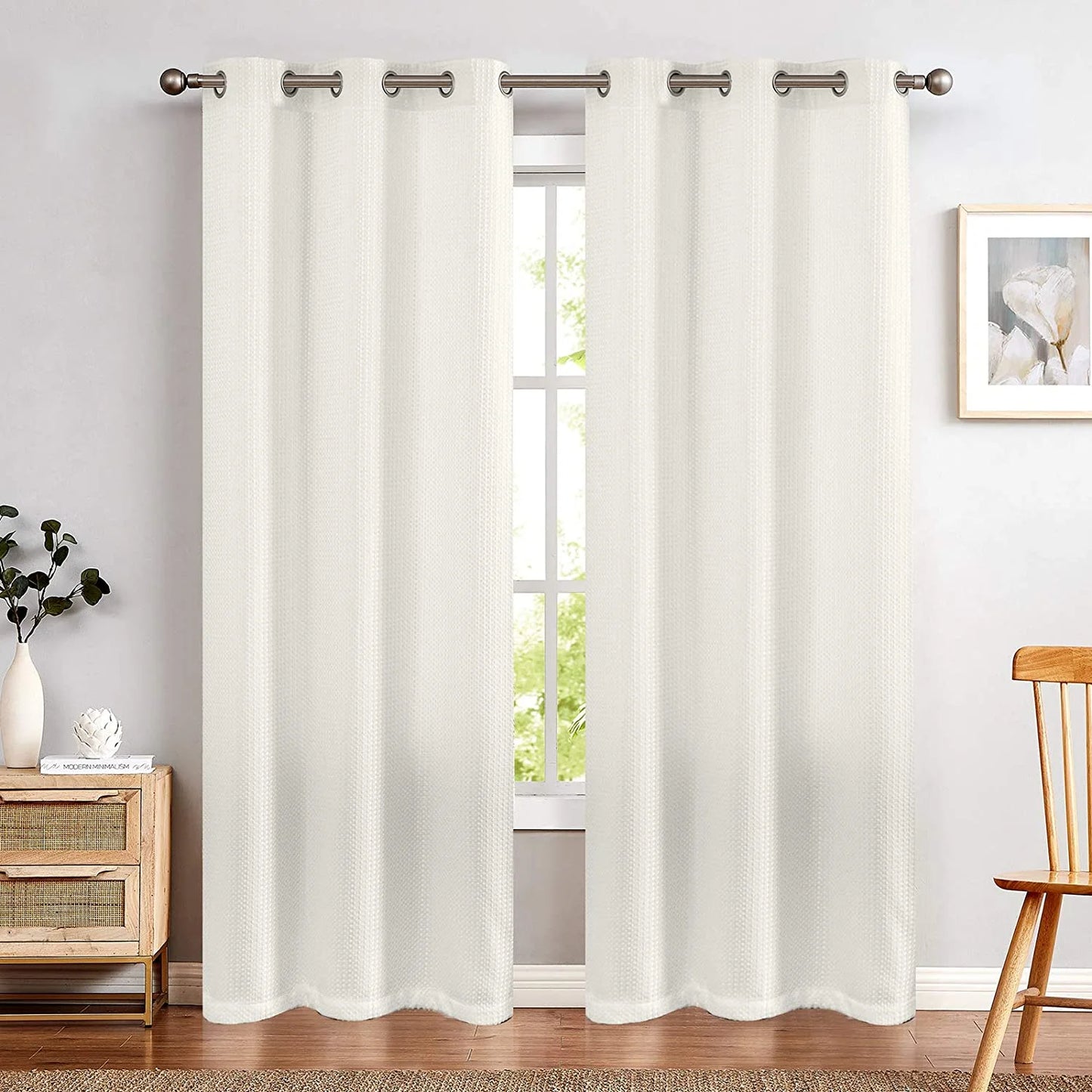 Curtainking Waffle Weave Textured Curtains Farmhouse Light Filtering Drapes for Living Room Bedroom Grommet Window Curtain 2 Panels