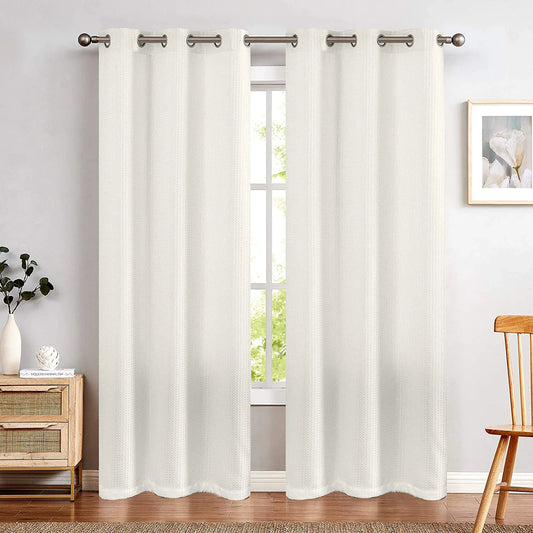 Curtainking Waffle Weave Textured Curtains Farmhouse Light Filtering Drapes for Living Room Bedroom Grommet Window Curtain 2 Panels