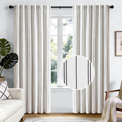 TOPICK White Curtains Striped Curtains for Living Room Bedroom Modern Pinstriped Light Filtering Back Tab Rod Pocket 2 Panels