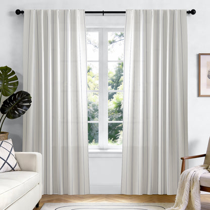 TOPICK White Curtains Striped Curtains for Living Room Bedroom Modern Pinstriped Light Filtering Back Tab Rod Pocket 2 Panels