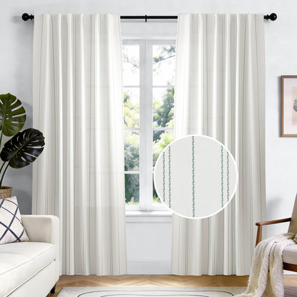 TOPICK White Curtains Striped Curtains for Living Room Bedroom Modern Pinstriped Light Filtering Back Tab Rod Pocket 2 Panels