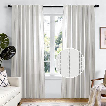 TOPICK White Curtains Striped Curtains for Living Room Bedroom Modern Pinstriped Light Filtering Back Tab Rod Pocket 2 Panels