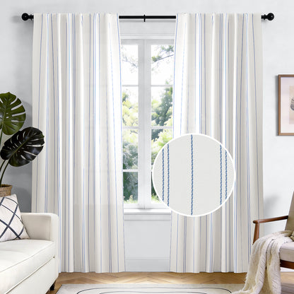 TOPICK White Curtains Striped Curtains for Living Room Bedroom Modern Pinstriped Light Filtering Back Tab Rod Pocket 2 Panels