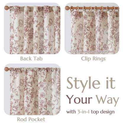 CURTAINKING Linen Curtains Floral Curtains for Living Room Printed Curtains Rod Pocket Back Tab Farmhouse Peony Flower Patterned Drapes Bedroom Window Curtain Set 2 Panels