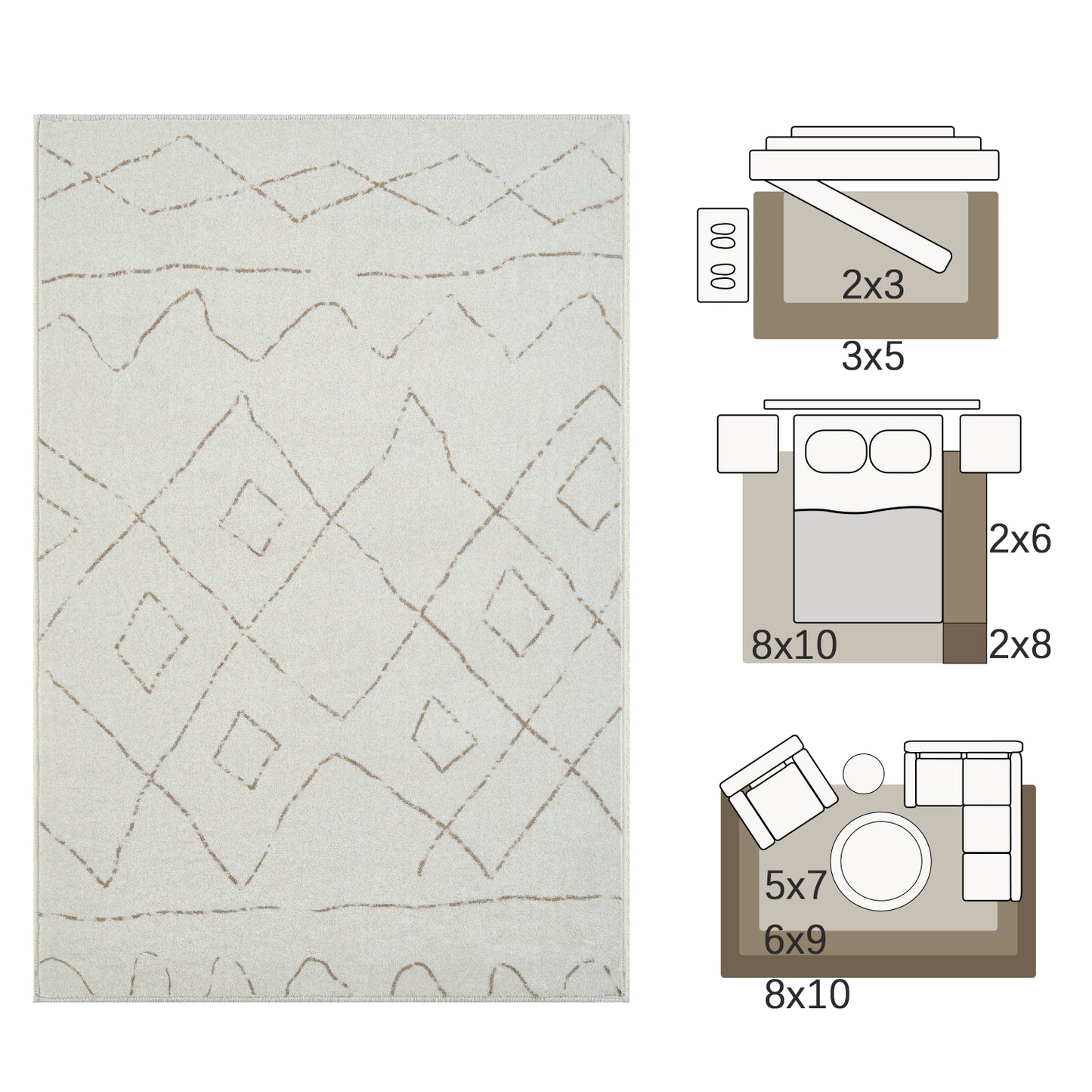 RUGKING Modern Area Rug Washable Rug Boho Carpet Non Slip Mat for Dinning Room Living Room Bedroom