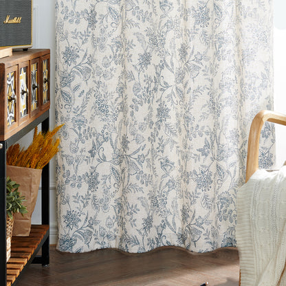 Curtainking Floral Curtains Linen Farmhouse Curtains for Living Room Country Curtains Back Tab Semi Sheer Curtains Light Filtering 2 Panels