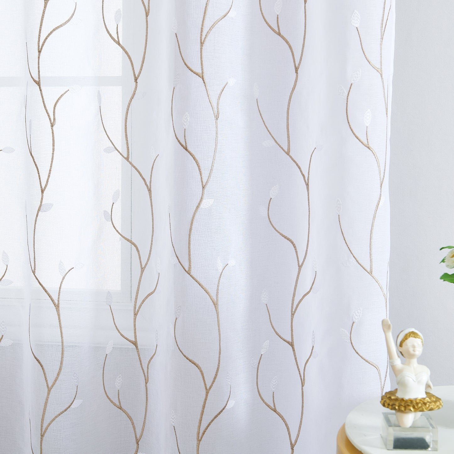 Curtainking Sheer Curtains Floral Embroidery Drapes Voile Light Filtering Window Curtain Set for Living Room Bedroom Grommet 2 Panels
