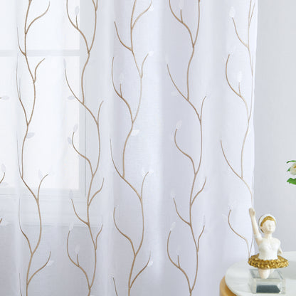 Curtainking Sheer Curtains Floral Embroidery Drapes Voile Light Filtering Window Curtain Set for Living Room Bedroom Grommet 2 Panels