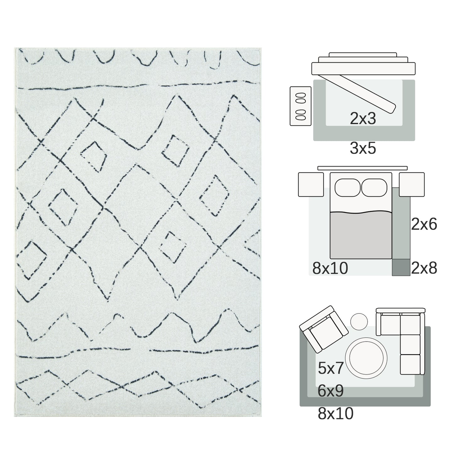 RUGKING Modern Area Rug Washable Rug Boho Carpet Non Slip Mat for Dinning Room Living Room Bedroom
