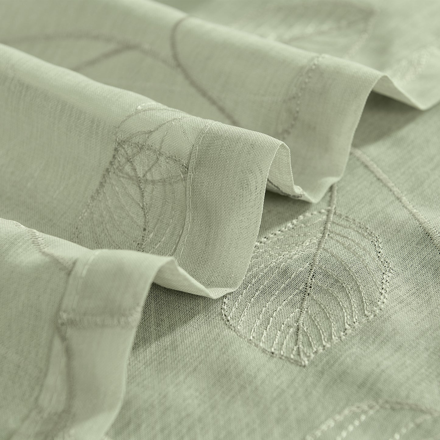 Curtainking Kitchen Curtains Leaf Embroidered Sheer Kitchen Windows Small Cafe Curtains Rod Pocket 2 Panels