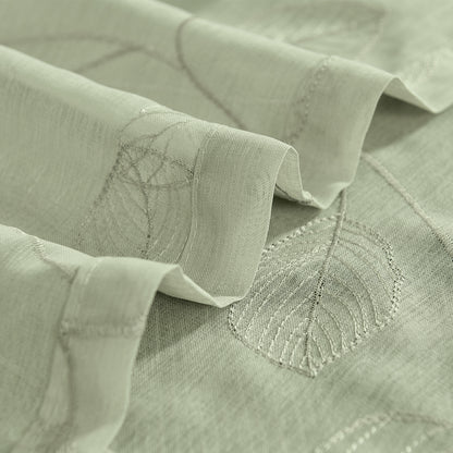 Curtainking Kitchen Curtains Leaf Embroidered Sheer Kitchen Windows Small Cafe Curtains Rod Pocket 2 Panels