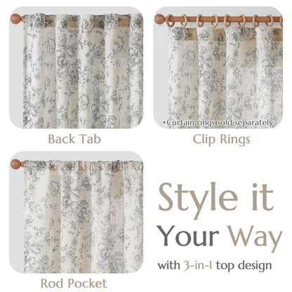 CURTAINKING Linen Curtains Floral Curtains for Living Room Curtains Rod Pocket Back Tab Farmhouse Peony Flower Patterned Drapes Bedroom Window Curtain Set 2 Panels