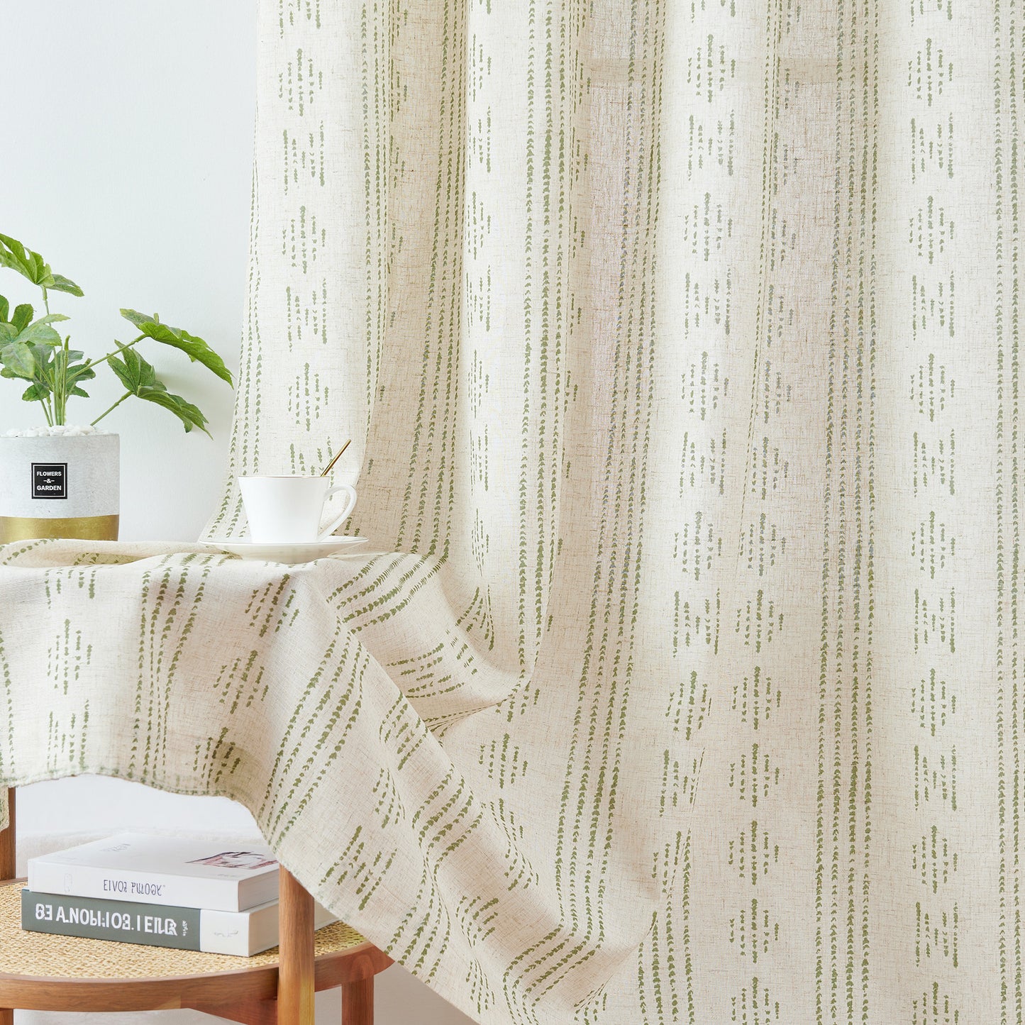 Curtainking Linen Blend Curtains Light Filtering Geometric Striped Boho Farmhouse Grommet Curtains for Living Room Pack of 2