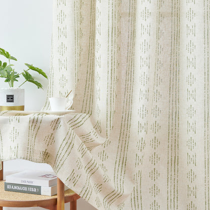 Curtainking Linen Blend Curtains Light Filtering Geometric Striped Boho Farmhouse Grommet Curtains for Living Room Pack of 2
