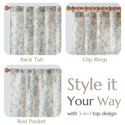 CURTAINKING Linen Curtains Floral Curtains for Living Room Curtains Rod Pocket Back Tab Farmhouse Peony Flower Patterned Drapes Bedroom Window Curtain Set 2 Panels