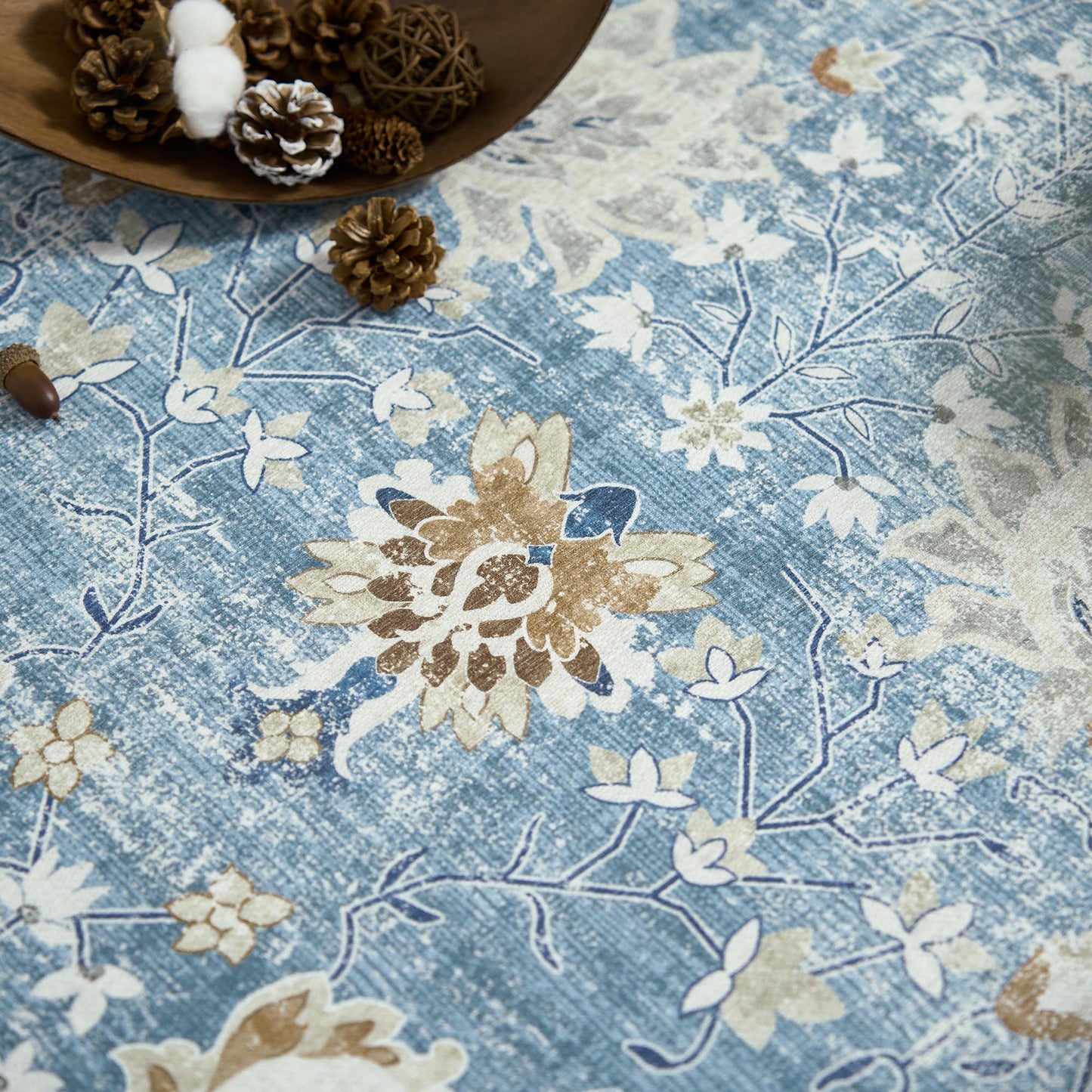 RUGKING Living Room Rug Floral Printed Blue Indoor Accent Mat with Non-slip backing Retro Persian Rugs for Bedroom Dining Room
