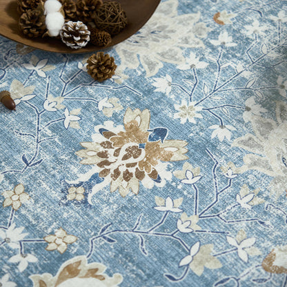 RUGKING Living Room Rug Floral Printed Blue Indoor Accent Mat with Non-slip backing Retro Persian Rugs for Bedroom Dining Room