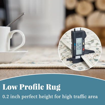 RUGKING Lake Blue Vintage Area Rug Floral Carpet Distressed Mat, Foldable Non Slip Accent Rug for Kitchen Living Room
