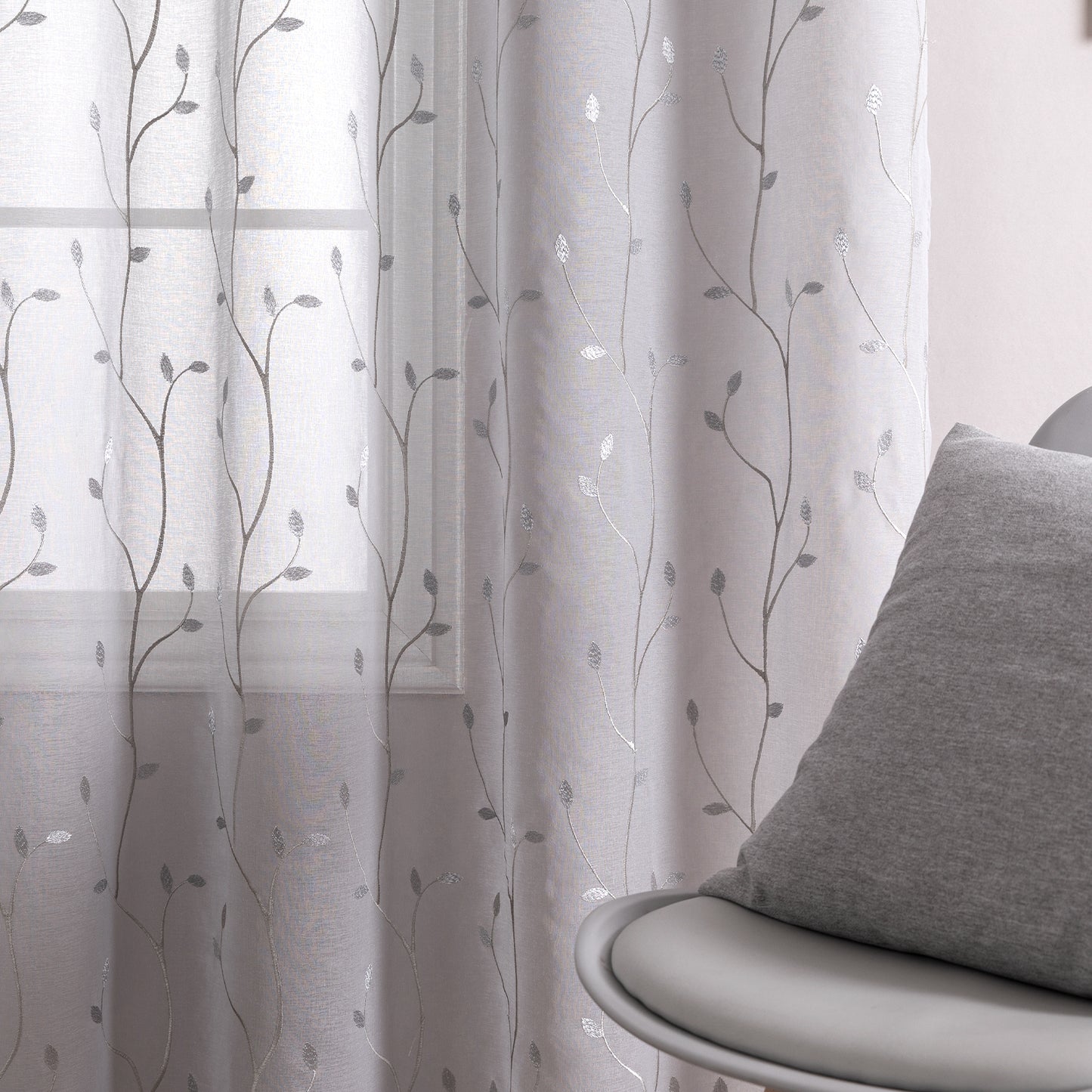 Curtainking Sheer Curtains Floral Embroidery Drapes Voile Light Filtering Window Curtain Set for Living Room Bedroom Grommet 2 Panels