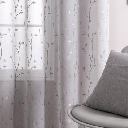 Curtainking Sheer Curtains Floral Embroidery Drapes Voile Light Filtering Window Curtain Set for Living Room Bedroom Grommet 2 Panels