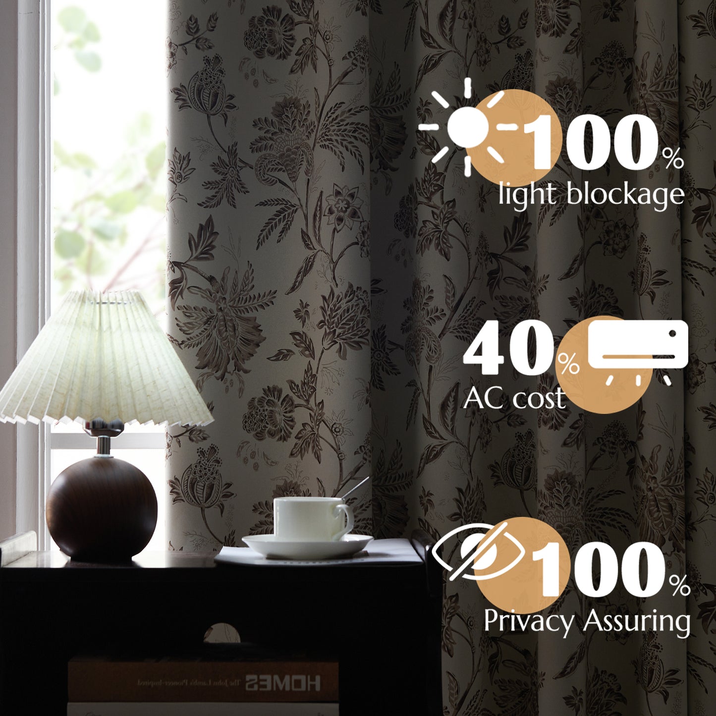 Curtainking Luxury Look Farmhouse Floral Print Rod Pocket Blackout Curtains 2 Panels