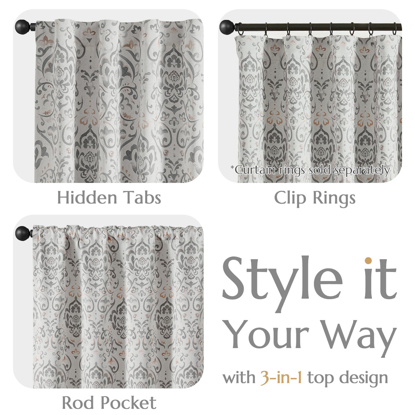 Curtainking 100% Blackout Curtains Floral Thermal Insulated Drapes for Bedroom Living Room, Farmhouse Vintage Window Treatments Set, Rod Pocket 2 Panels