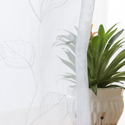 Curtainking White Sheer Curtains for Living Room Embroidered Leaf Window Curtains light Filtering Drapes Rod Pocket 2 Panels