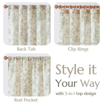 CURTAINKING Linen Curtains Floral Curtains for Living Room Curtains Rod Pocket Back Tab Farmhouse Peony Flower Patterned Drapes Bedroom Window Curtain Set 2 Panels