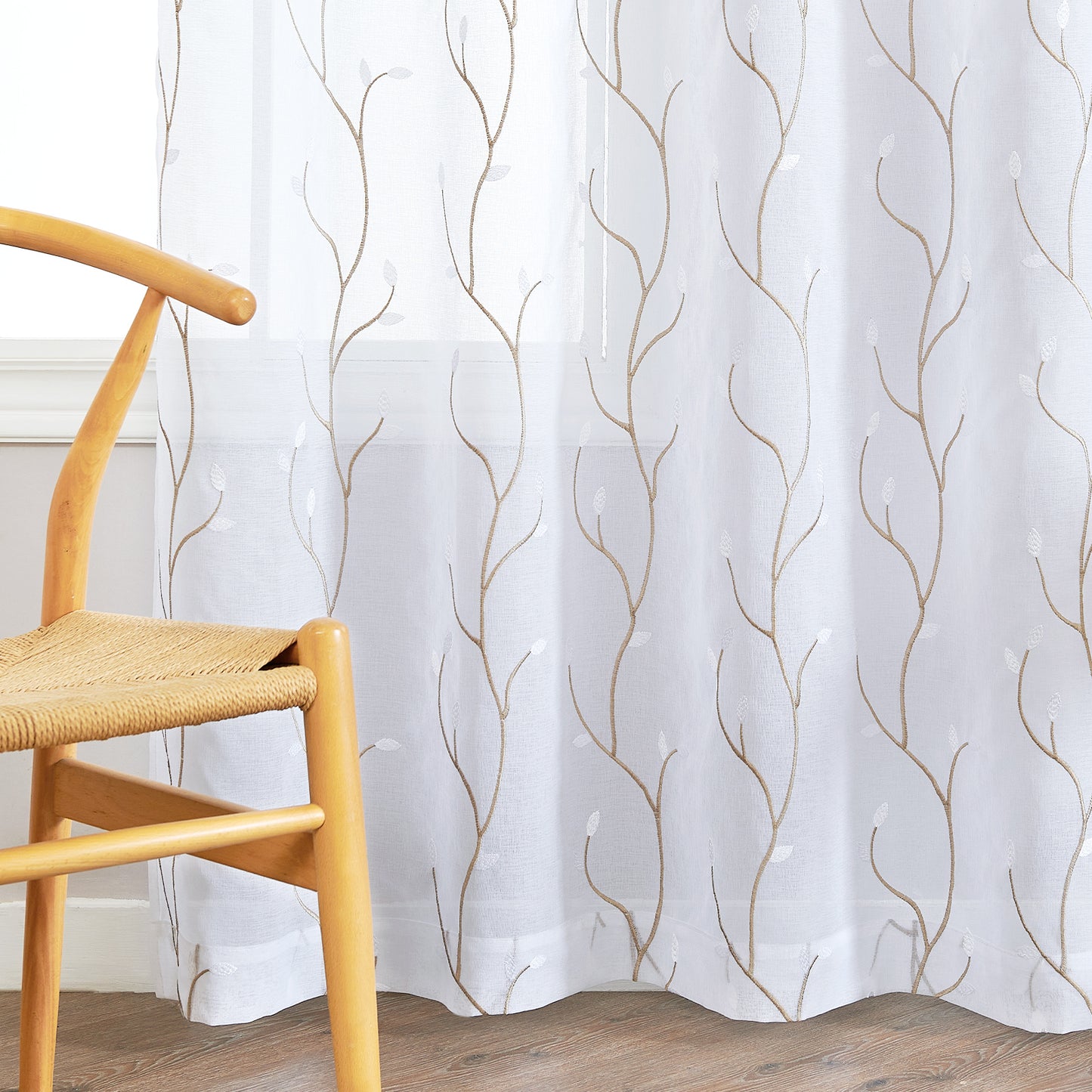 Curtainking Sheer Curtains Floral Embroidery Drapes Voile Light Filtering Window Curtain Set for Living Room Bedroom Grommet 2 Panels