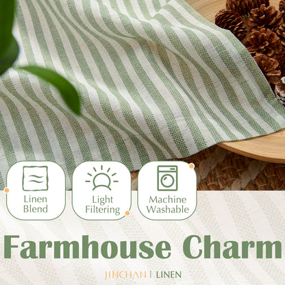 Curtainking Striped Kitchen Curtain Linen Cafe Curtains Semi-Sheer Rustic Farmhouse Tier Curtains Rod Pocket 2 Panels