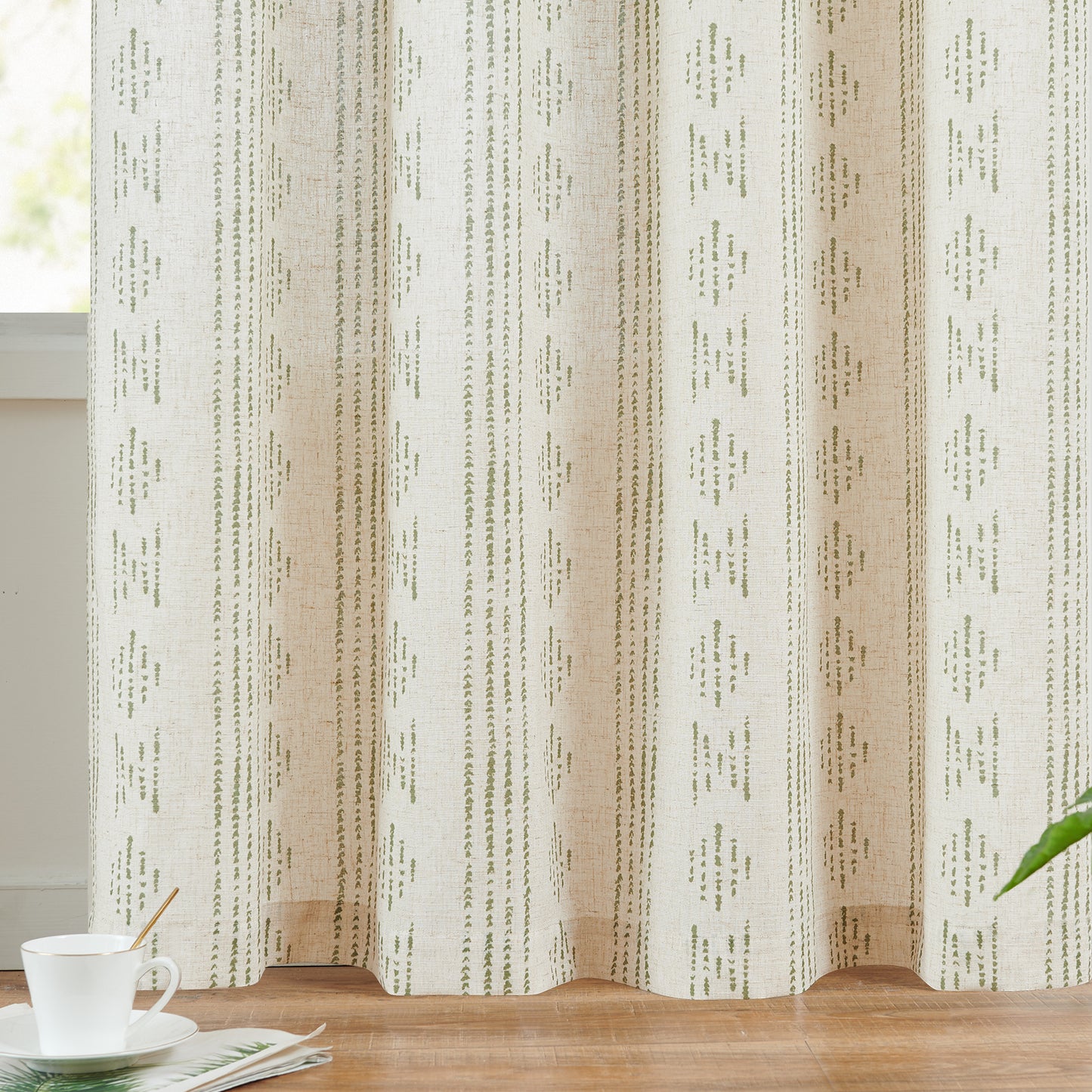 Curtainking Linen Blend Curtains Light Filtering Geometric Striped Boho Farmhouse Grommet Curtains for Living Room Pack of 2
