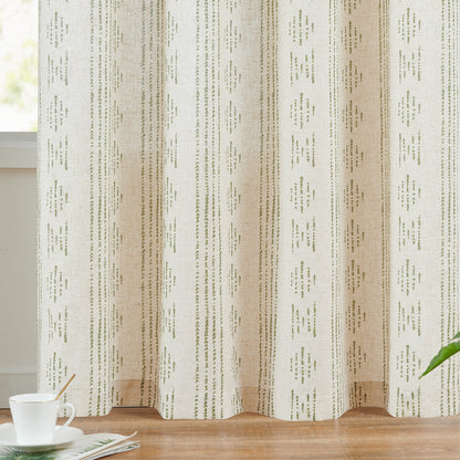 Curtainking Linen Blend Curtains Light Filtering Geometric Striped Boho Farmhouse Grommet Curtains for Living Room Pack of 2