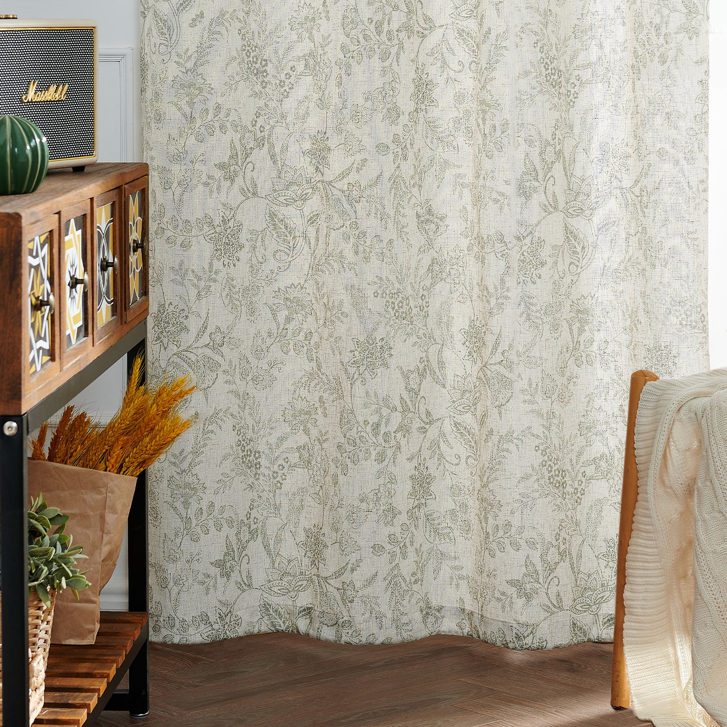 Curtainking Floral Curtains Linen Farmhouse Curtains for Living Room Country Curtains Grommet Top Semi Sheer Curtains Light Filtering 2 Panels