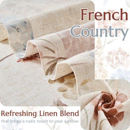 CURTAINKING Farmhouse Linen Curtains for Living Room Bedroom Floral Patterned Light Filtering Linen Blend Curtain Burlap Effect Drape Window Treatments 2 Panels