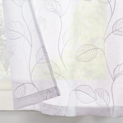Curtainking Kitchen Curtains Leaf Embroidered Sheer Kitchen Windows Small Cafe Curtains Rod Pocket 2 Panels