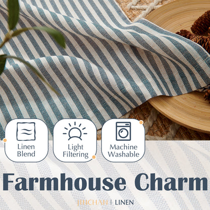 Curtainking Striped Kitchen Curtain Linen Cafe Curtains Semi-Sheer Rustic Farmhouse Tier Curtains Rod Pocket 2 Panels