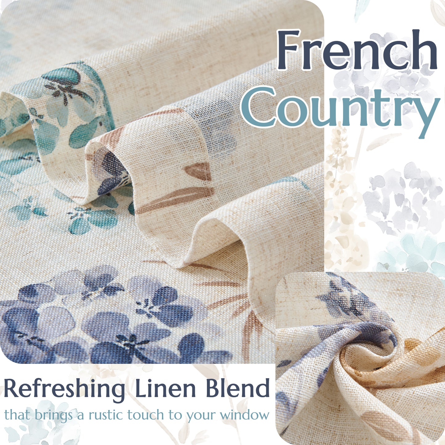 CURTAINKING Farmhouse Linen Curtains for Living Room Bedroom Floral Patterned Light Filtering Linen Blend Curtain Burlap Effect Drape Window Treatments 2 Panels