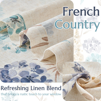 CURTAINKING Farmhouse Linen Curtains for Living Room Bedroom Floral Patterned Light Filtering Linen Blend Curtain Burlap Effect Drape Window Treatments 2 Panels