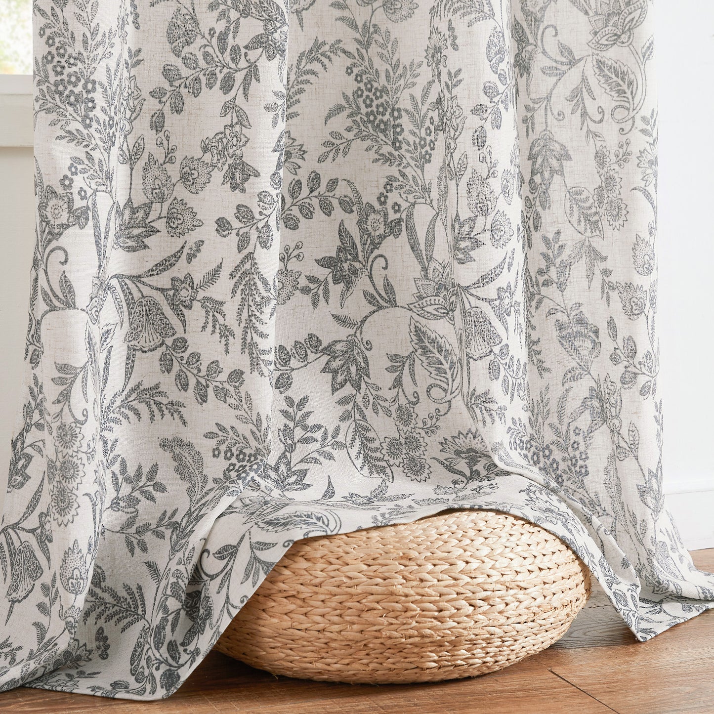 Curtainking Floral Curtains Linen Farmhouse Curtains for Living Room Country Curtains Back Tab Semi Sheer Curtains Light Filtering 2 Panels