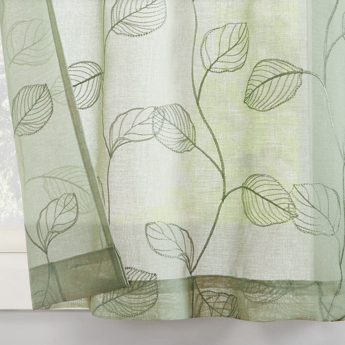 Curtainking Kitchen Curtains Leaf Embroidered Sheer Kitchen Windows Small Cafe Curtains Rod Pocket 2 Panels