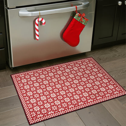 RUGKING Christmas Rug for Entryway Kitchen Knit Inspired Small Holiday Rug for Porch Bathroom Snowflake and Clover Printed Winter Xmas Decor Washable Doormat for Bedroom Non Slip