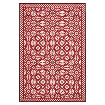 RUGKING Farmhouse Christmas Door Mat Snowflake Washable Rug for Entryway Kitchen Holiday Decor Red and Ivory