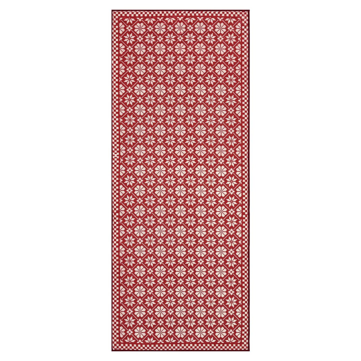 RUGKING Farmhouse Christmas Door Mat Snowflake Washable Rug for Entryway Kitchen Holiday Decor Red and Ivory