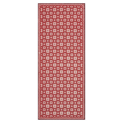 RUGKING Farmhouse Christmas Door Mat Snowflake Washable Rug for Entryway Kitchen Holiday Decor Red and Ivory