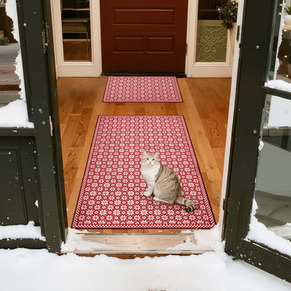 RUGKING Christmas Rug for Entryway Kitchen Knit Inspired Small Holiday Rug for Porch Bathroom Snowflake and Clover Printed Winter Xmas Decor Washable Doormat for Bedroom Non Slip