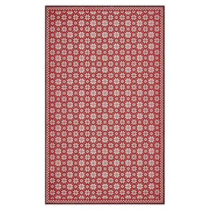 RUGKING Farmhouse Christmas Door Mat Snowflake Washable Rug for Entryway Kitchen Holiday Decor Red and Ivory