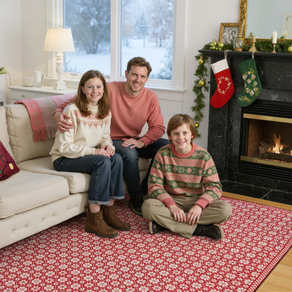 RUGKING Christmas Rug for Entryway Kitchen Knit Inspired Small Holiday Rug for Porch Bathroom Snowflake and Clover Printed Winter Xmas Decor Washable Doormat for Bedroom Non Slip